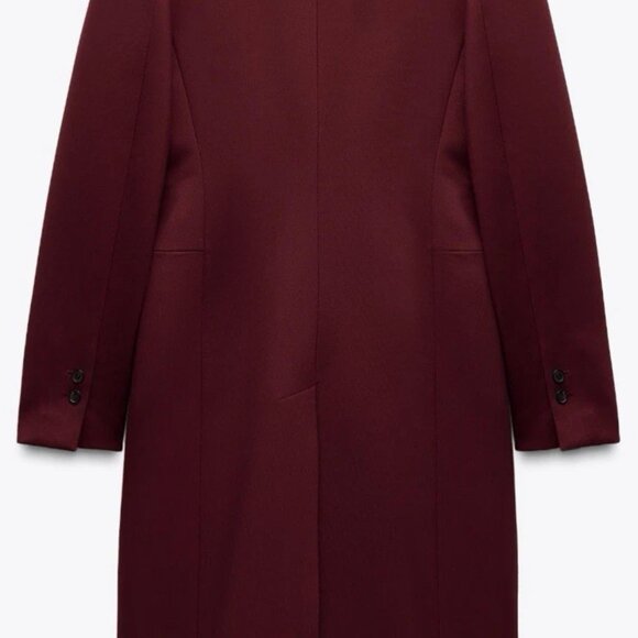 Zara Women's Burgundy Long Coat Size XS New With Tags - Picture 7 of 10